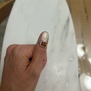 925 Sterling Silver Amber Stone Ring